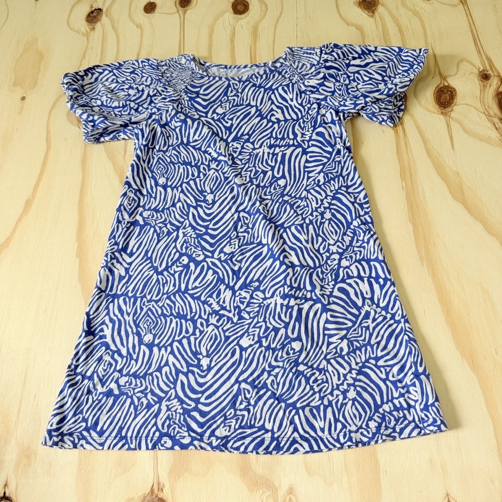 Lilly Pulitzer Girl Dress L Blue Zebra Short Sleeve Crew Neck Pullover Casual